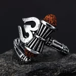 Shiva Mahakal Trishul Damroo Ring on clean white background