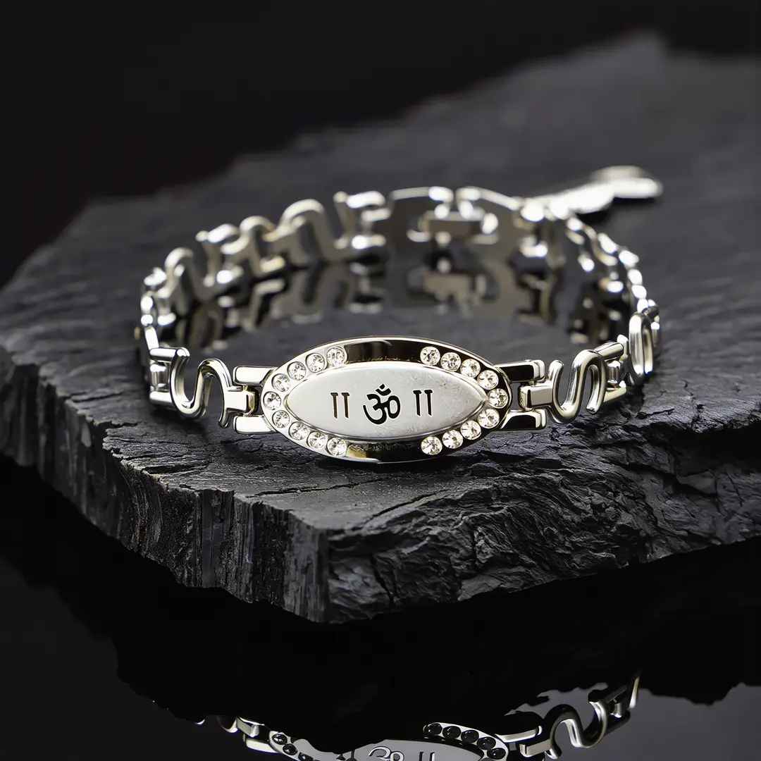 Silver Om Charming Diamond Bracelet premium hero view Silver Om Charming Diamond Bracelet premium hero view