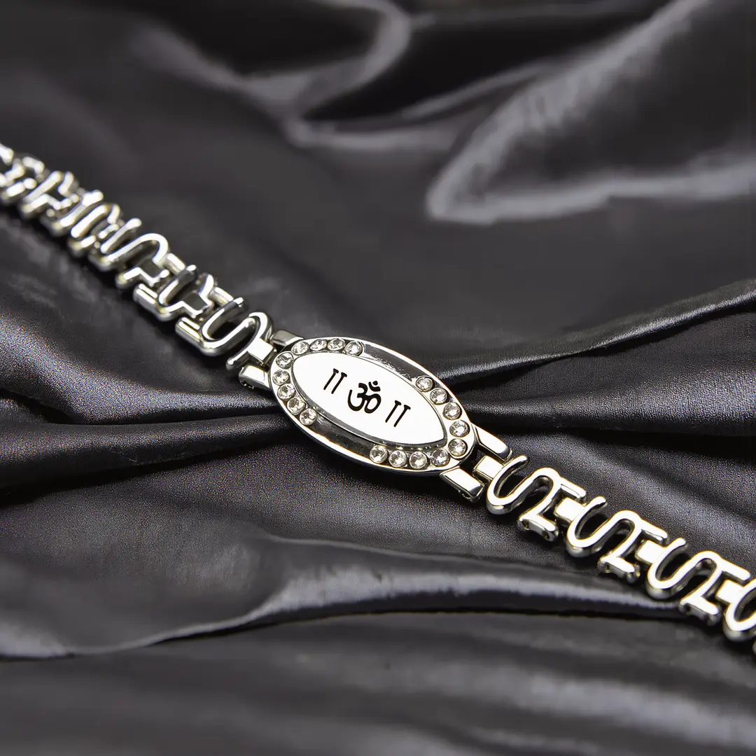 Silver Om Charming Diamond Bracelet angled product view Silver Om Charming Diamond Bracelet angled product view