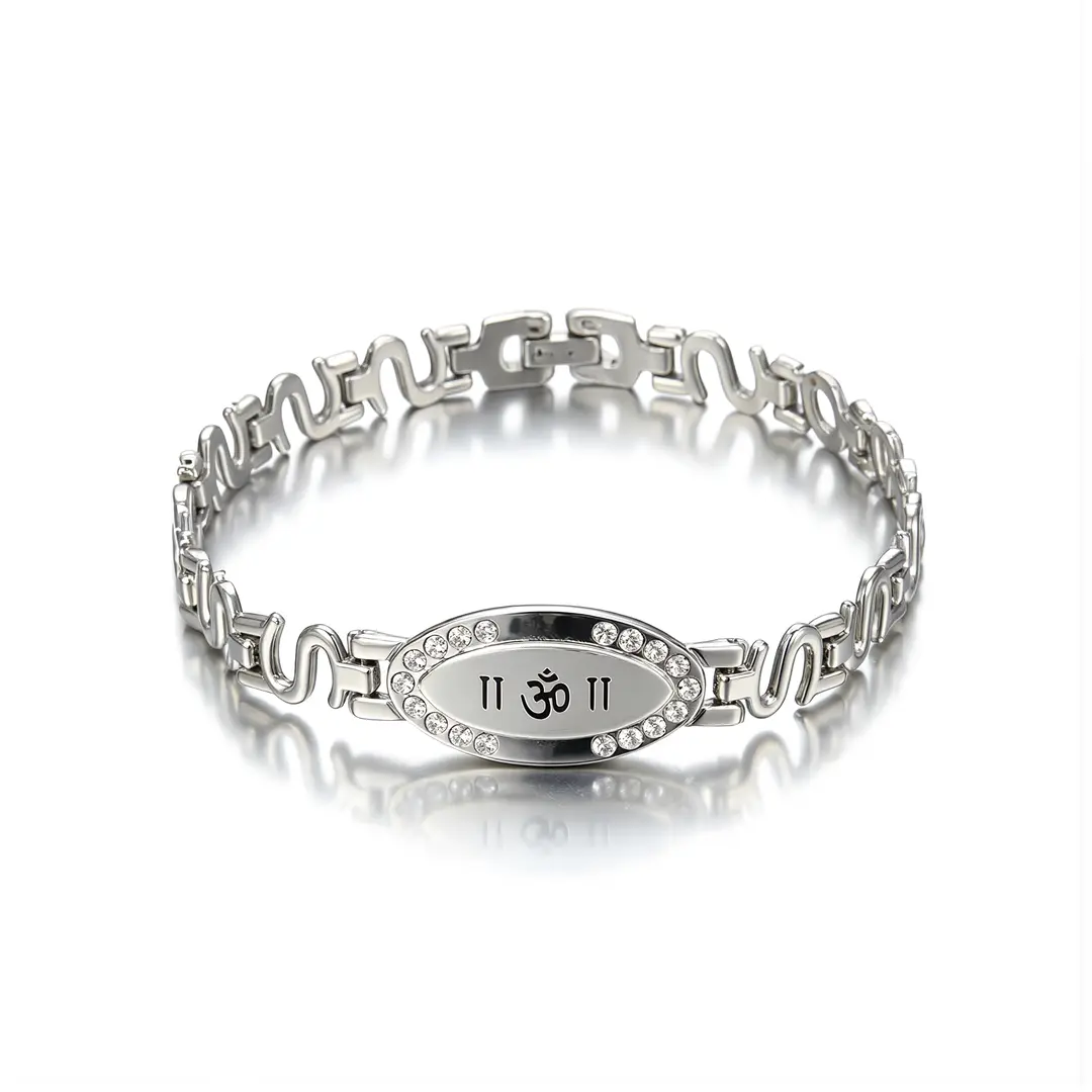 Silver Om Charming Diamond Bracelet clean studio view Silver Om Charming Diamond Bracelet clean studio view