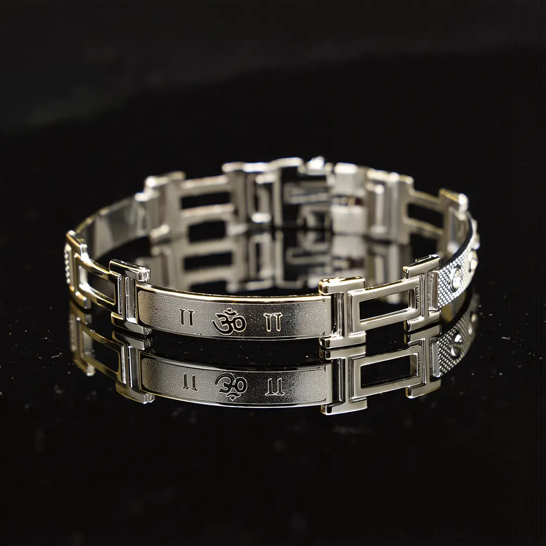Silver Om Men Diamond Bracelet premium hero view