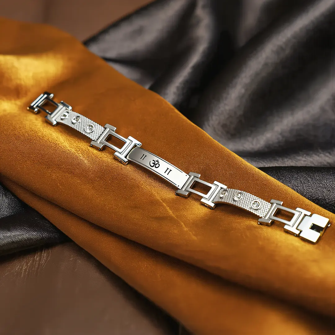 Silver Om Men Diamond Bracelet angled product view