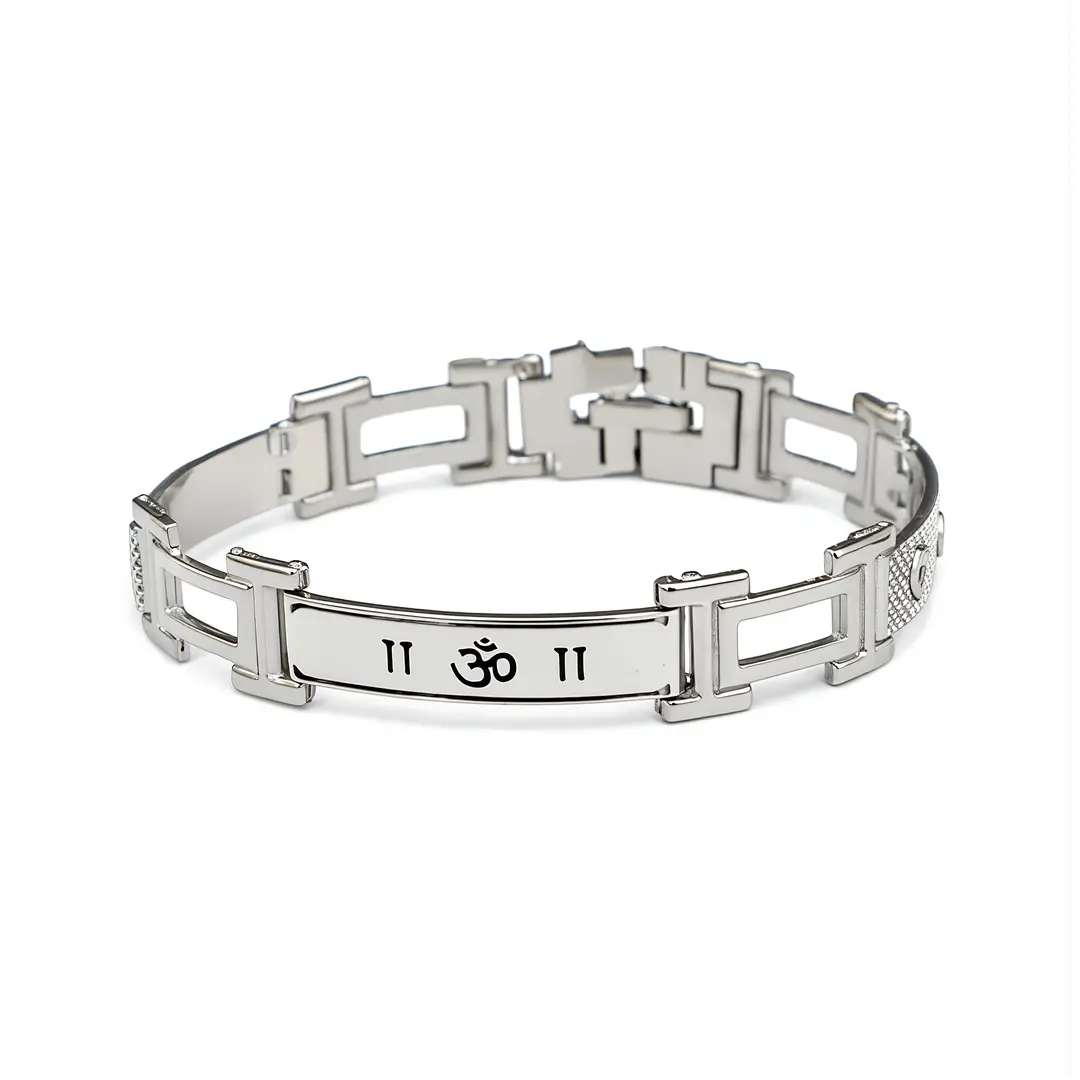Silver Om Men Diamond Bracelet clean studio view