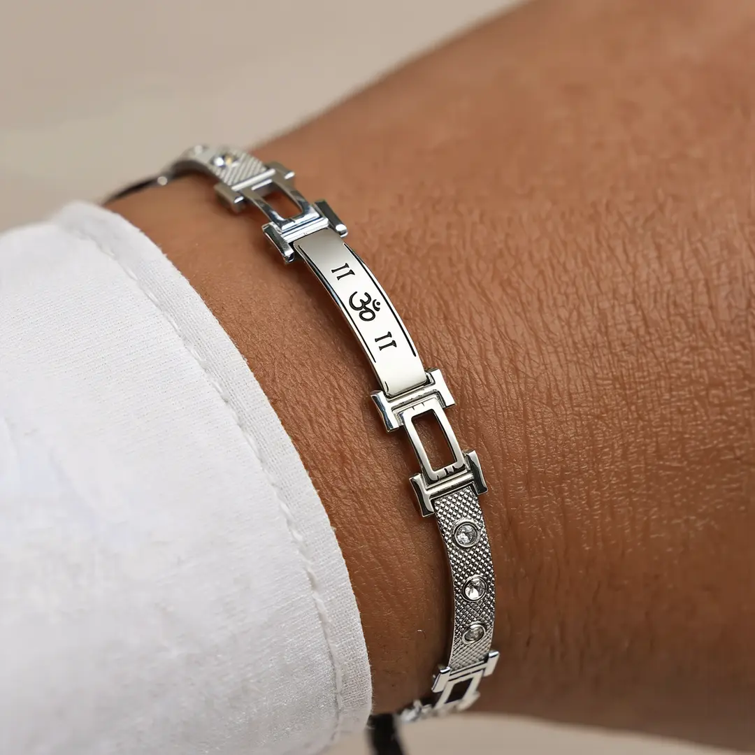Silver Om Men Diamond Bracelet wearable lifestyle view