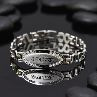 Silver-Plated Oval Om Namah Shivay Bracelet premium hero view
