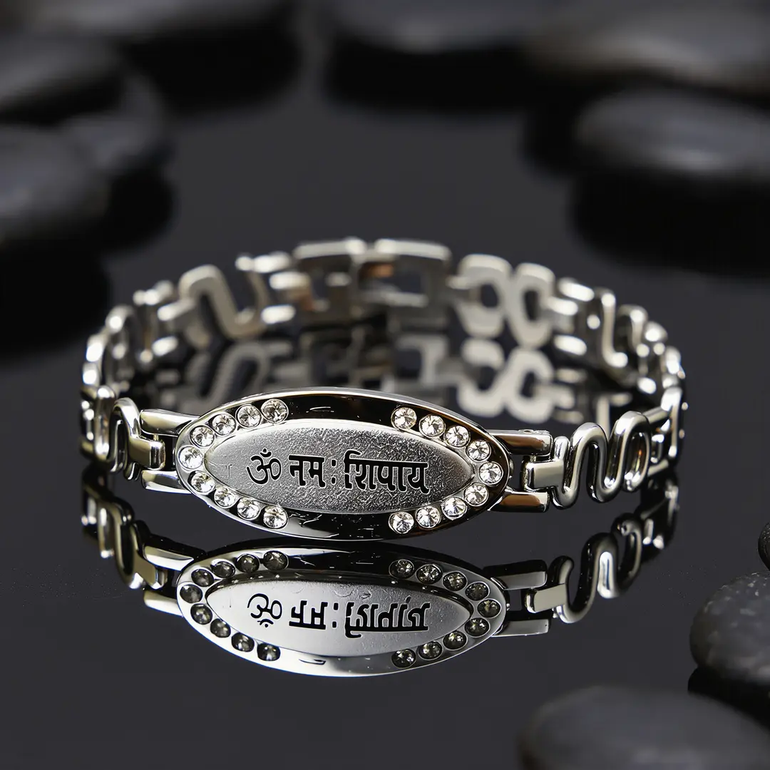 Silver-Plated Oval Om Namah Shivay Bracelet premium hero view