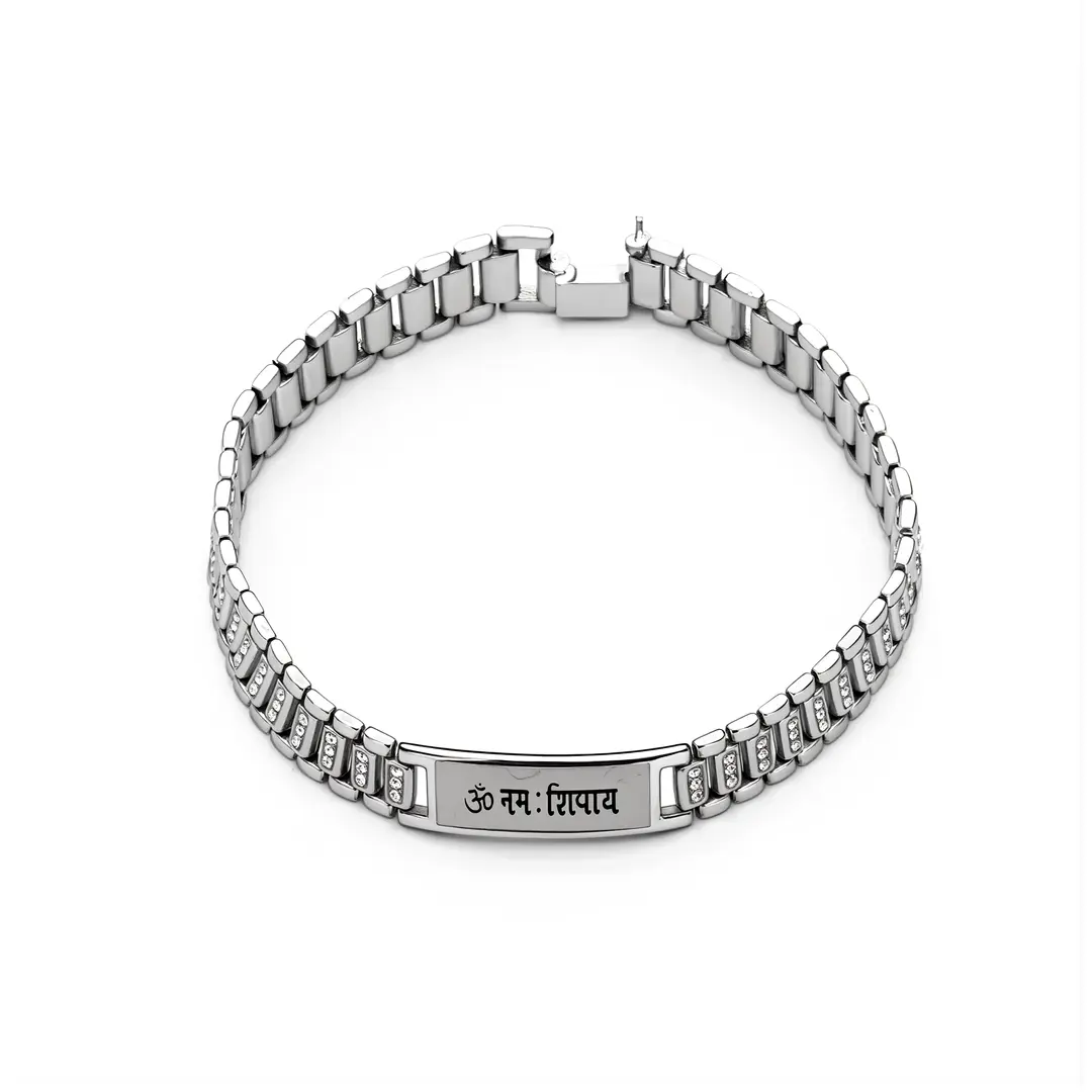 Silver-Plated Bar Om Namah Shivay Bracelet clean studio view
