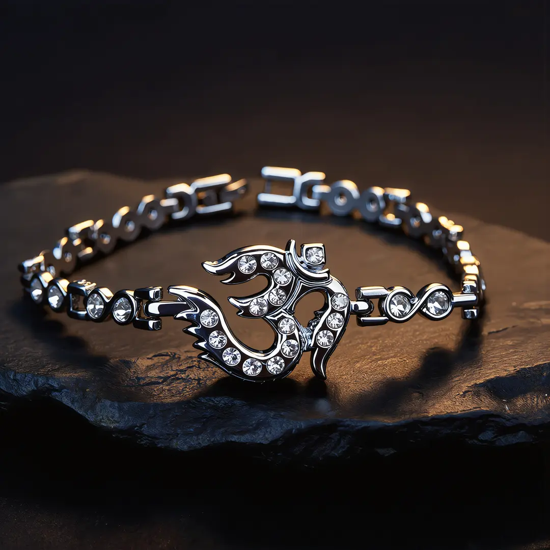 Silver Plated Om Diamond Bracelet premium hero view