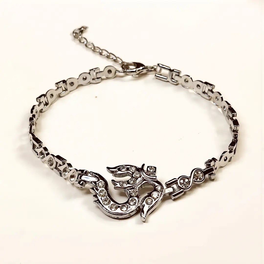 Silver Plated Om Diamond Bracelet on clean white background
