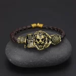 Gold Plated Simba Rudraksh Trishul Leather Bracelet premium hero view