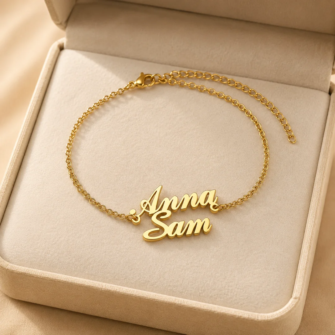 Simple Couple Name Bracelet in premium gift box – personalized jewellery