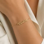 Simple Name Bracelet on female wrist – personalized jewellery