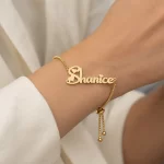 Small Heart Design Name Bracelet on female wrist – personalized jewellery