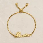 Small Heart Design Name Bracelet flat lay product view – personalized jewellery