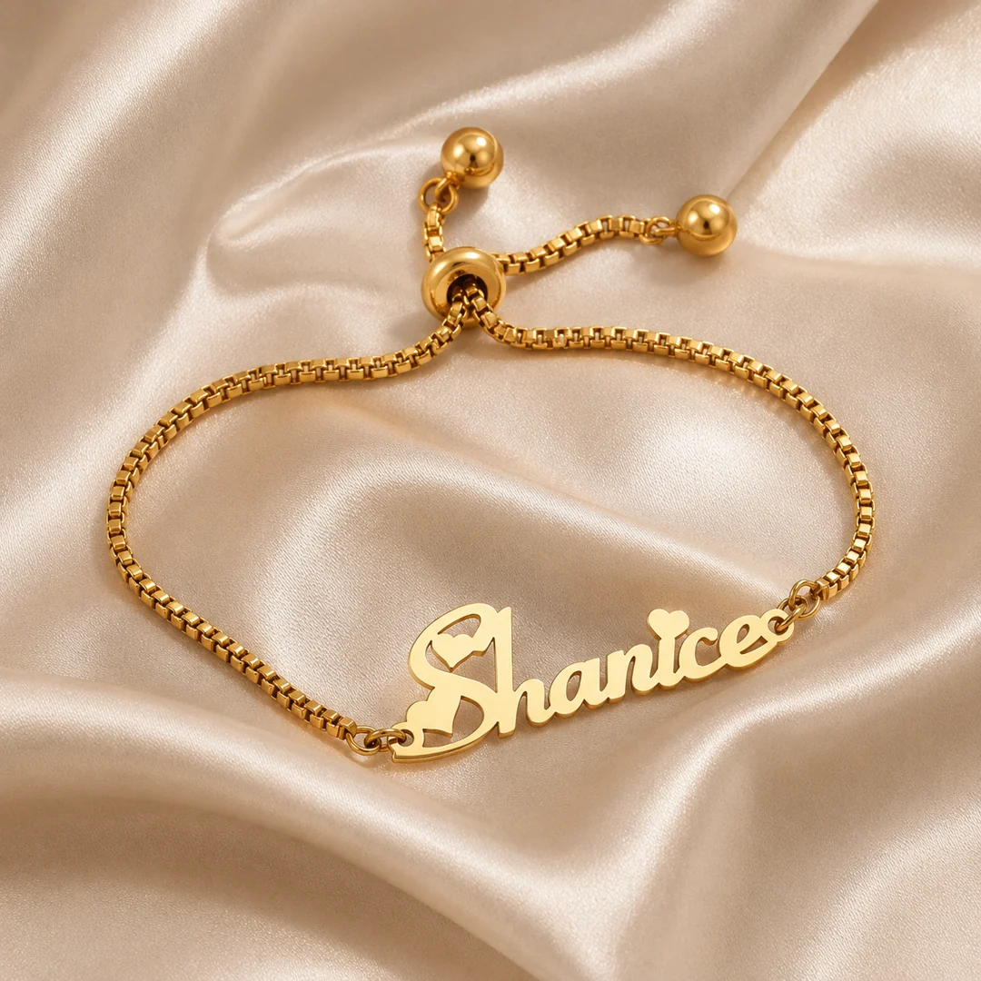 Small Heart Design Name Bracelet – Luxury Satin Small Heart Design Name Bracelet on luxury satin – personalized jewellery