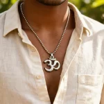 Antique Finish Om Pendant with Chain wearable lifestyle view