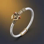 Trendy One Sided Trishul Damru OM Rudraksha Beads Gold Plated Kada angled product view