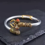 Trendy One Sided Trishul Damru OM Rudraksha Beads Gold Plated Kada premium hero view