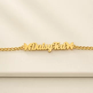 Two Butterfly Name Bracelet macro close-up – personalized jewellery