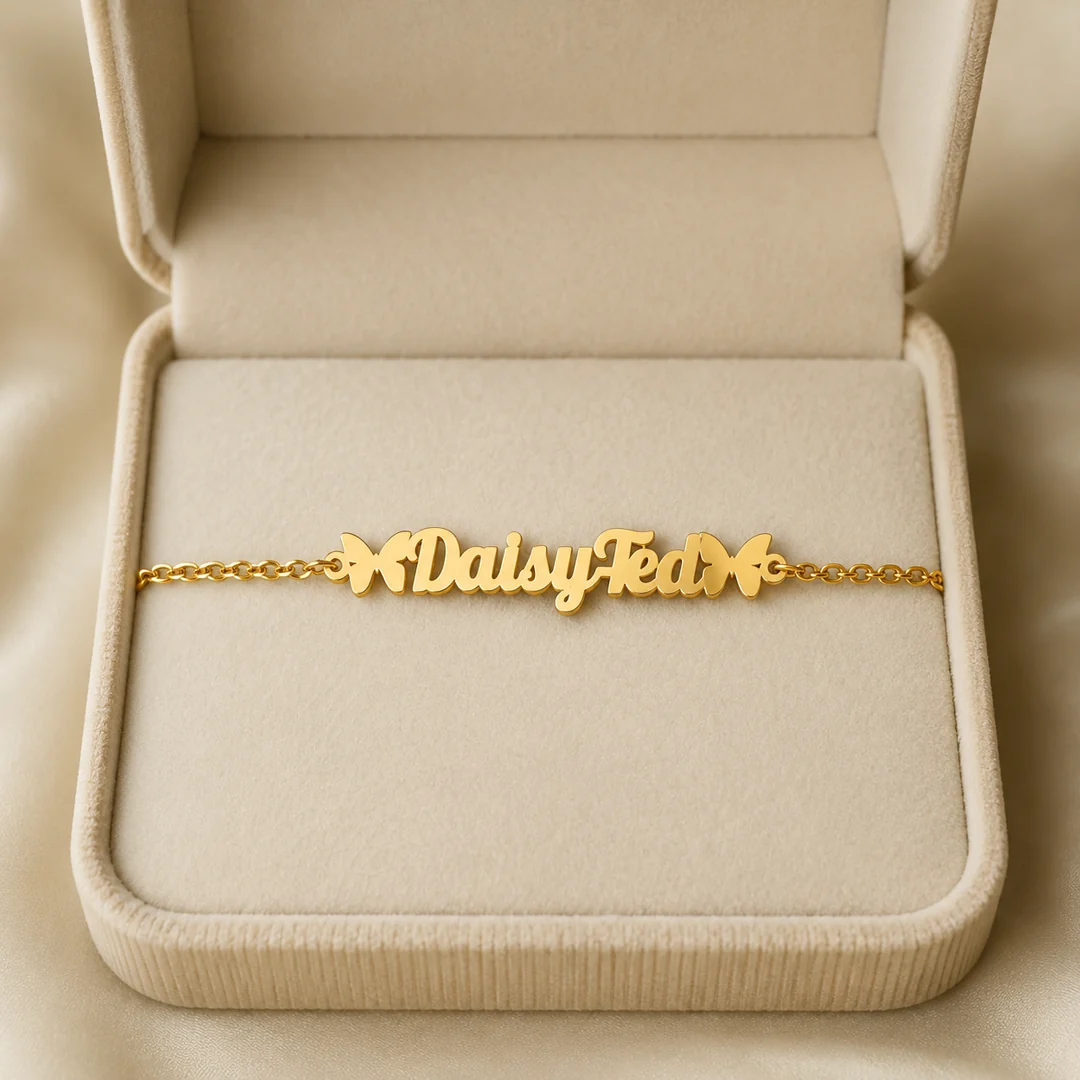 Two Butterfly Name Bracelet in premium gift box – personalized jewellery