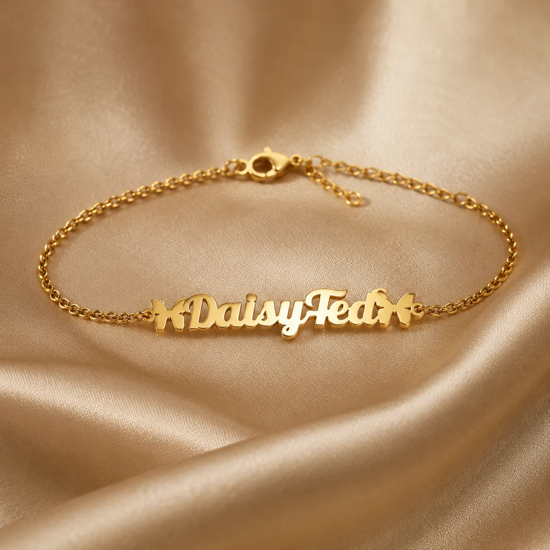 Two Butterfly Name Bracelet on luxury satin – personalized jewellery